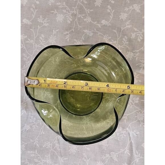 Vintage Anchor Hocking Glass Chip & Dip Bowl Set Green Glass RETRO 9.5" & 5" - Picture 10 of 10